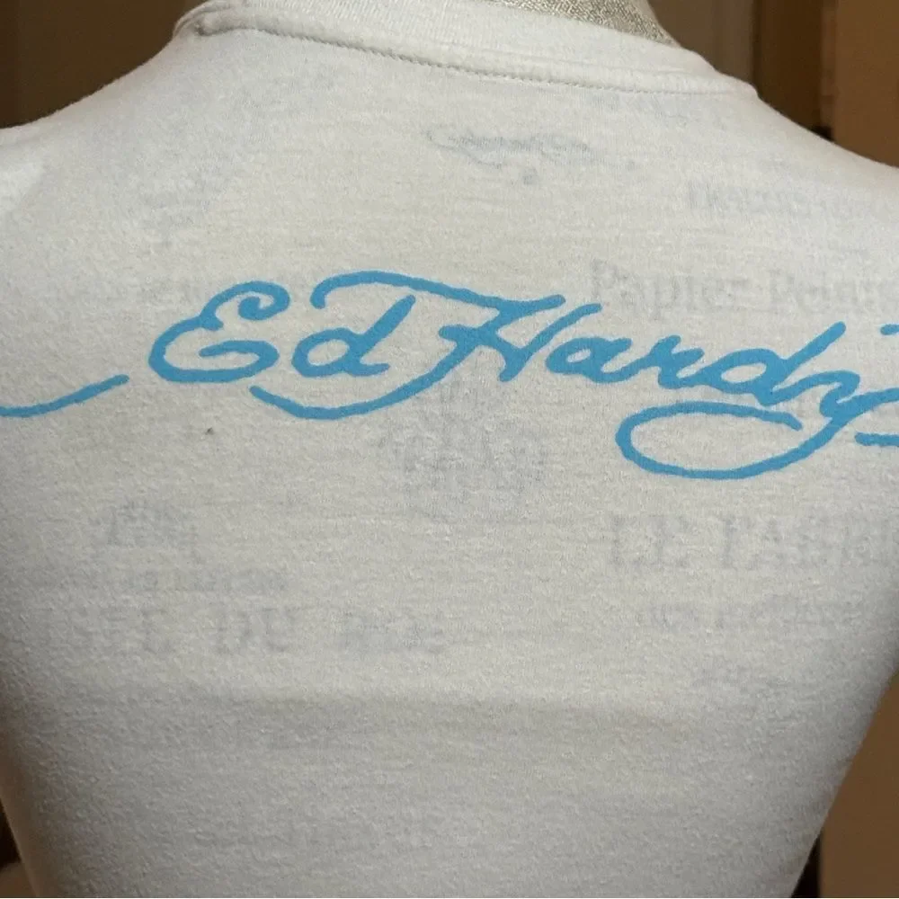 Ed Hardy True Eagle Rhinestone Natural Crop T-Shirt Cream Size Small